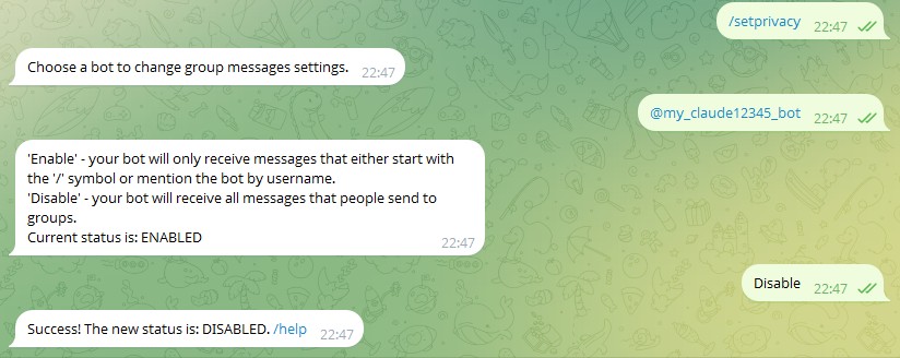 BotFather, /setprivacy, Disable
